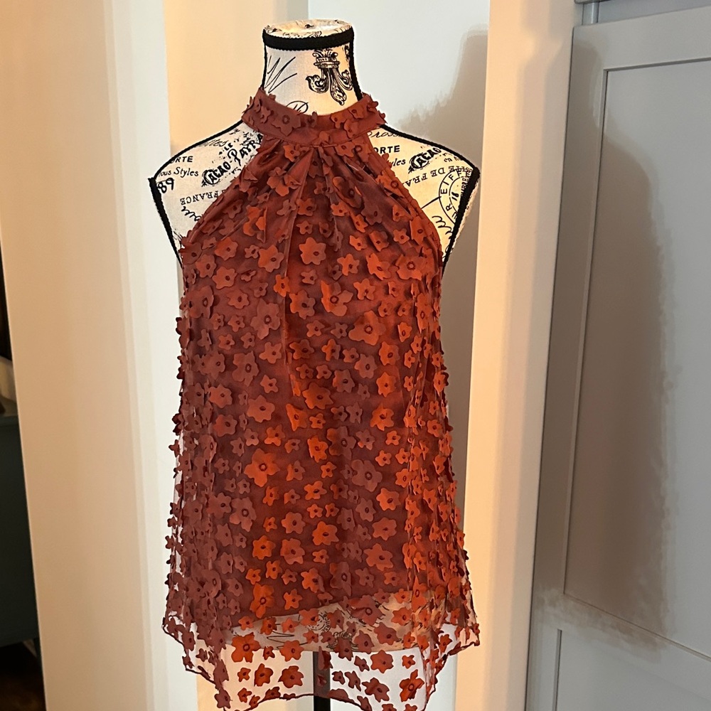 Gorgeous Brand New Rust Colored Floral Halter Neck Women’s Top by Eva Franco XS